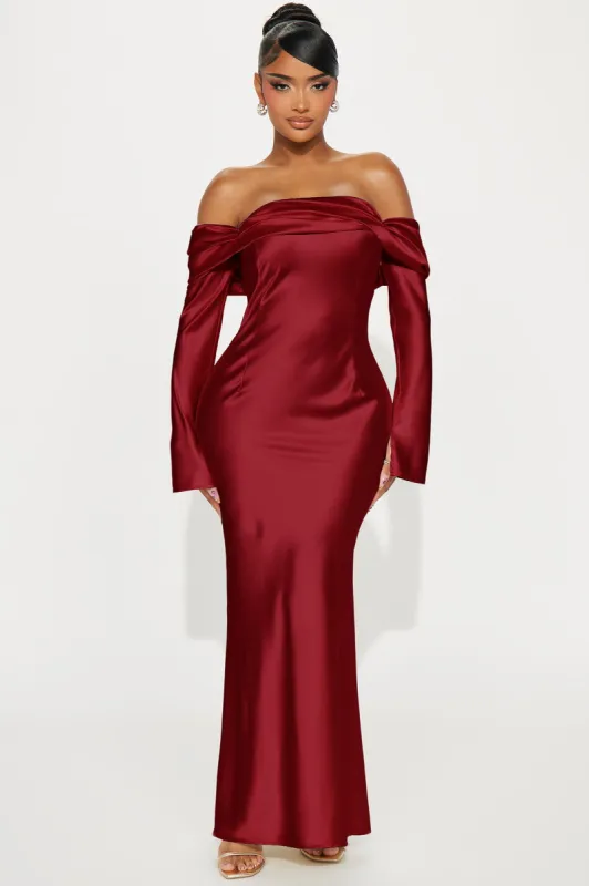 Amandine Satin Maxi Dress - Wine sold by Fashion Nova