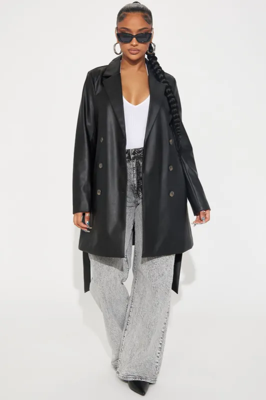 Cameron Faux Leather Coat - Black sold by Fashion Nova