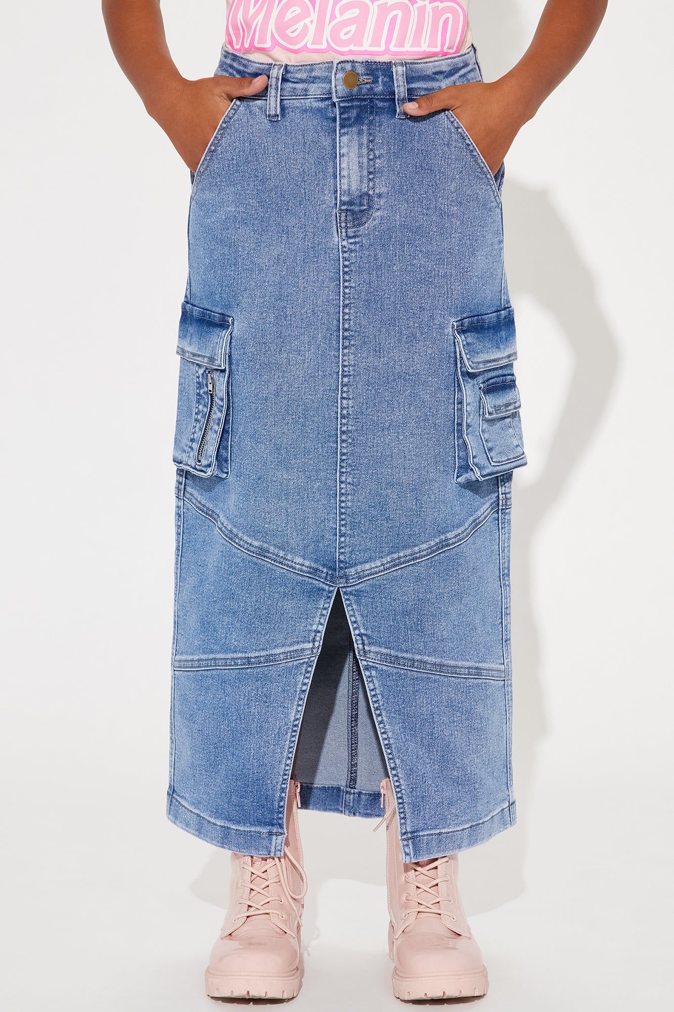 Mini Denim Cargo Maxi Skirt - Light Wash sold by Fashion Nova