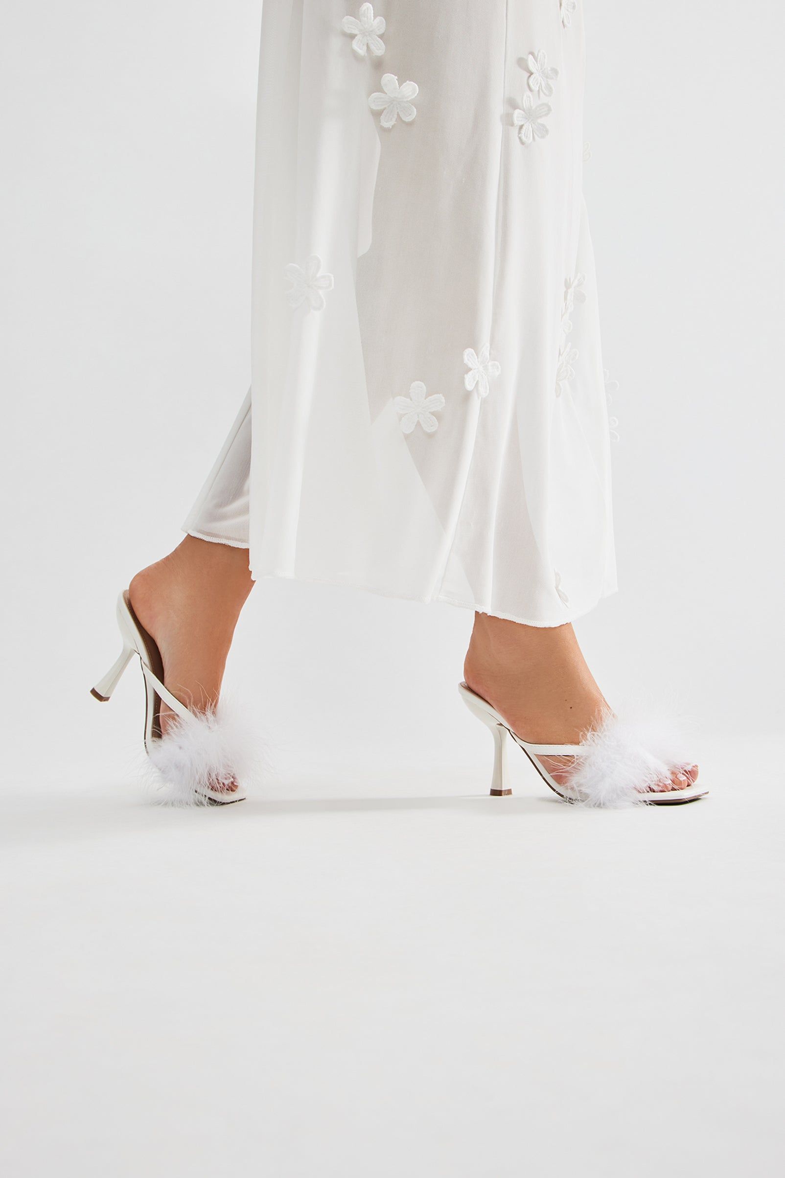 Gwen Feather Heeled Mules - White sold by Fashion Nova product image thumbnail 4
