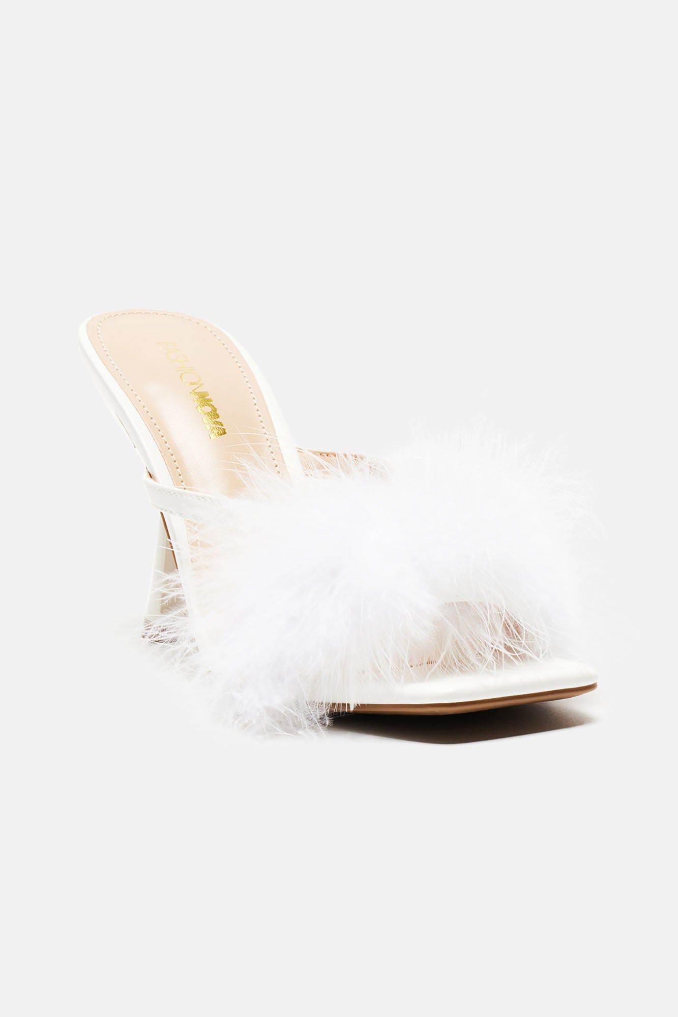 Gwen Feather Heeled Mules - White sold by Fashion Nova product image thumbnail 2