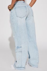 Knock Out Straight Leg Cargo Jeans - Light Wash sold by Fashion Nova