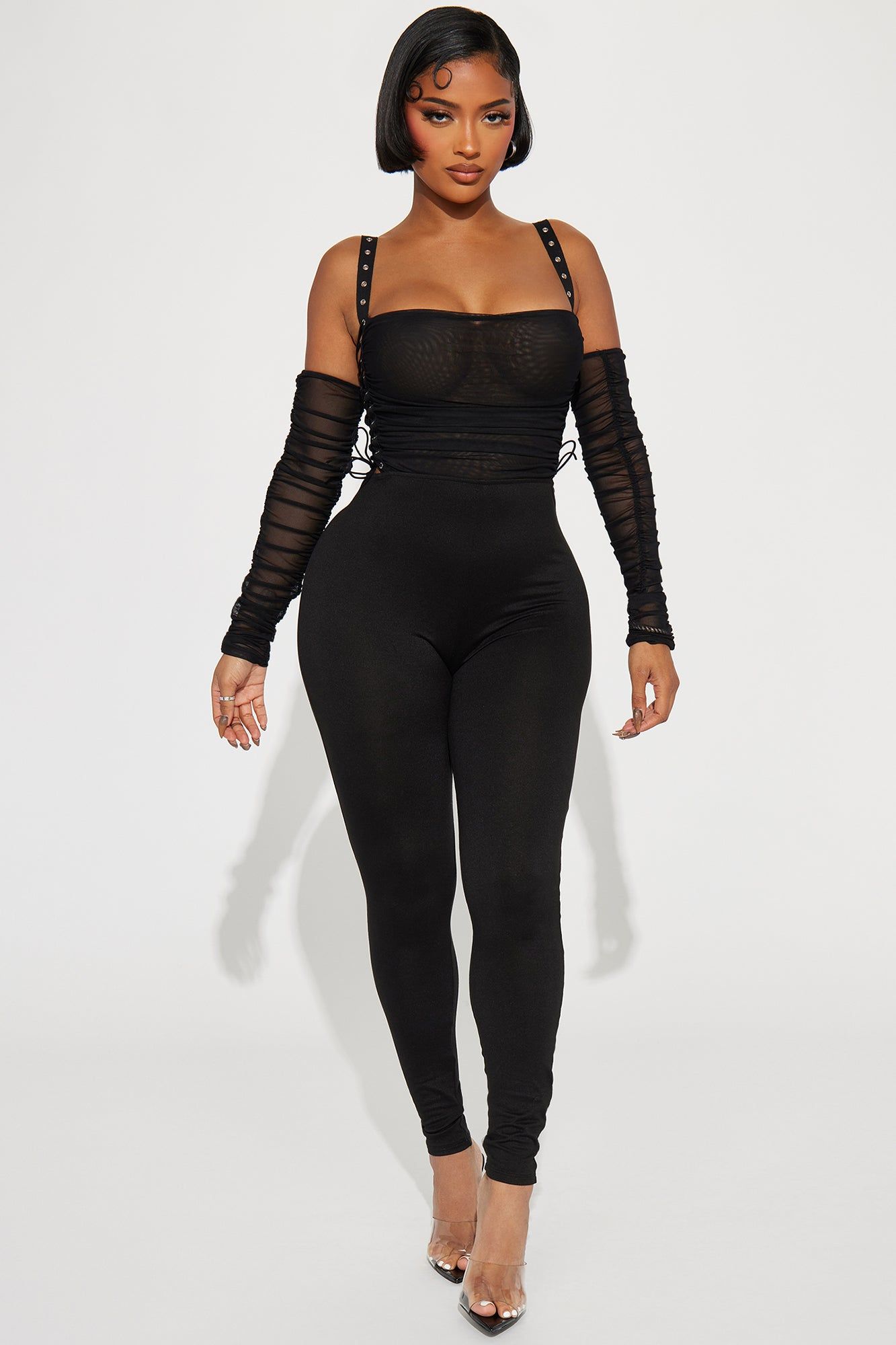 Never Blend In Mesh Jumpsuit - Black sold by Fashion Nova