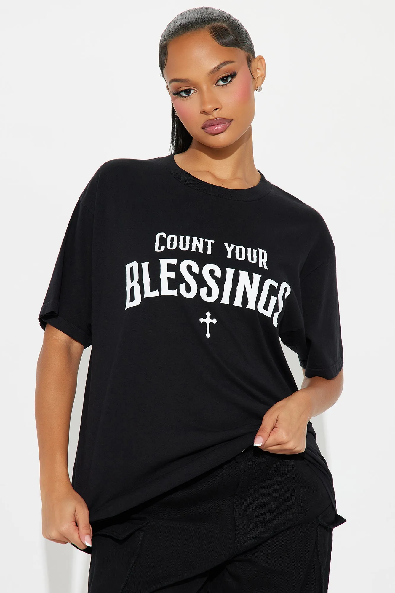 Count Your Blessings Graphic Tee - Black sold by Fashion Nova