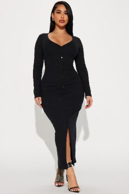 Leila Ribbed Midi Dress - Black sold by Fashion Nova