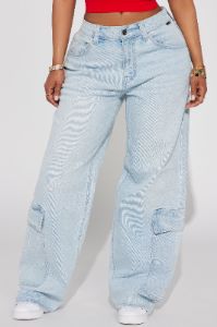 Knock Out Straight Leg Cargo Jeans - Light Wash sold by Fashion Nova