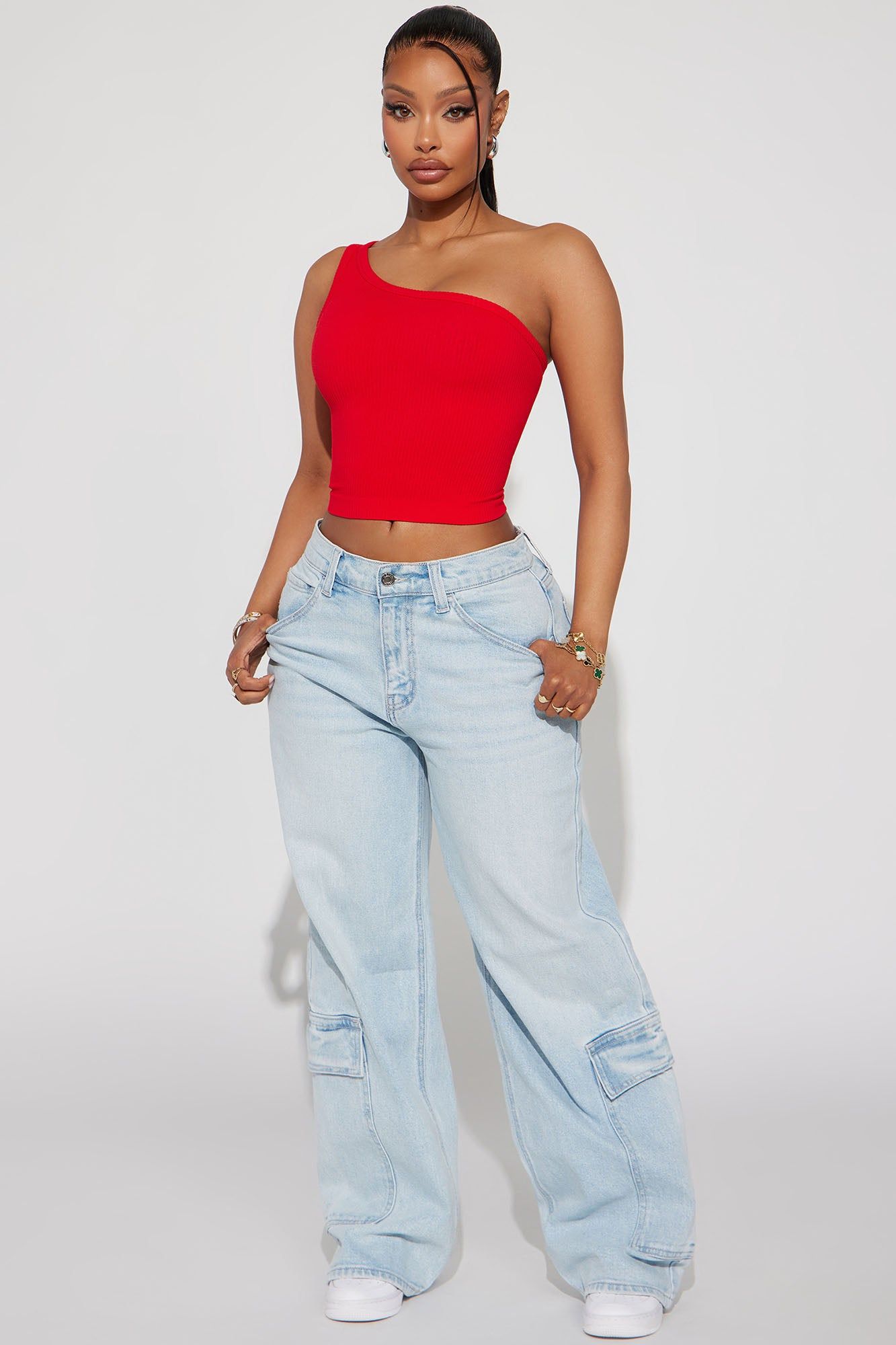 Knock Out Straight Leg Cargo Jeans - Light Wash sold by Fashion Nova