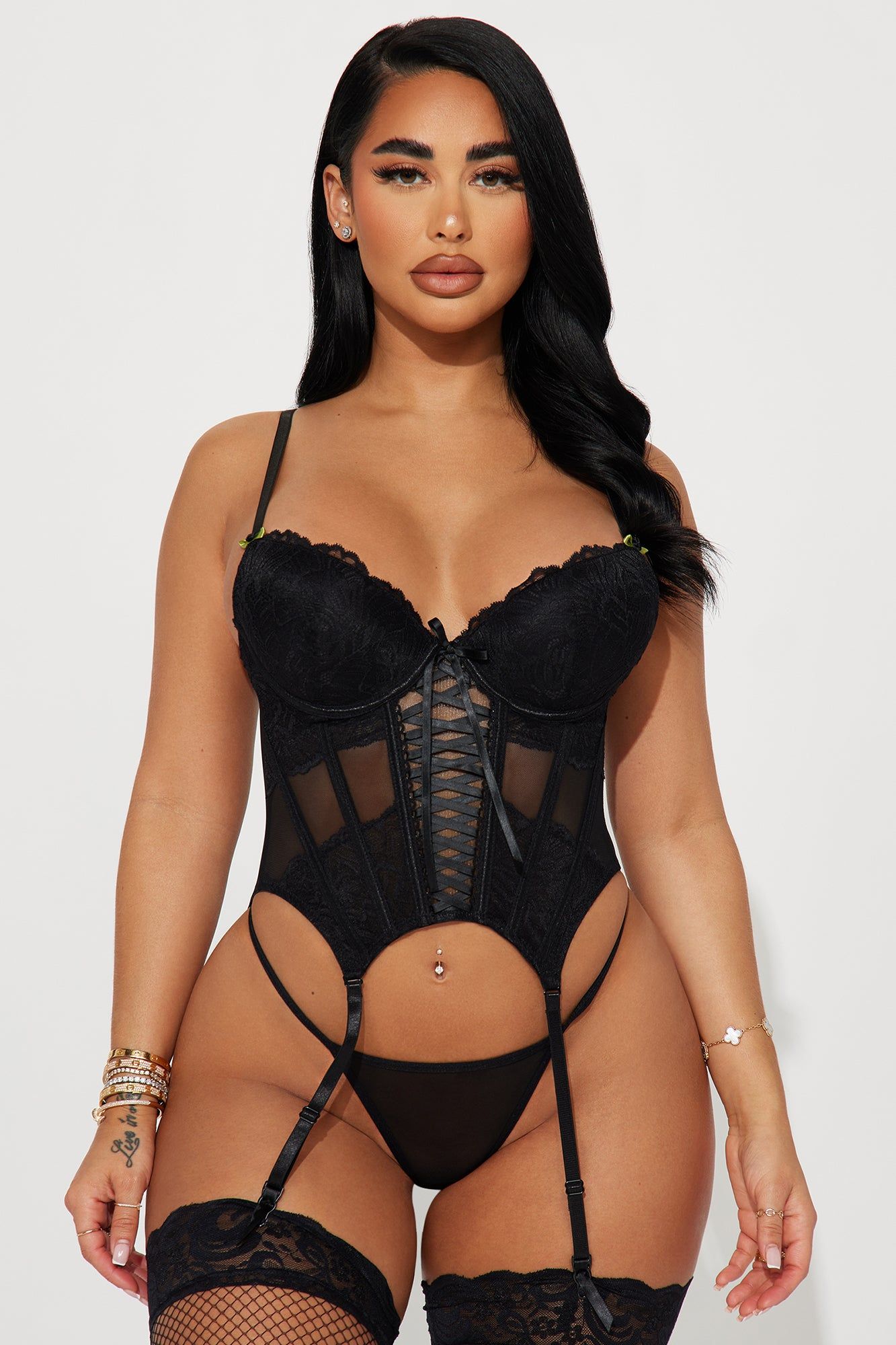 Luxe In Love 2 Piece Bustier Garter Set - Black sold by Fashion Nova