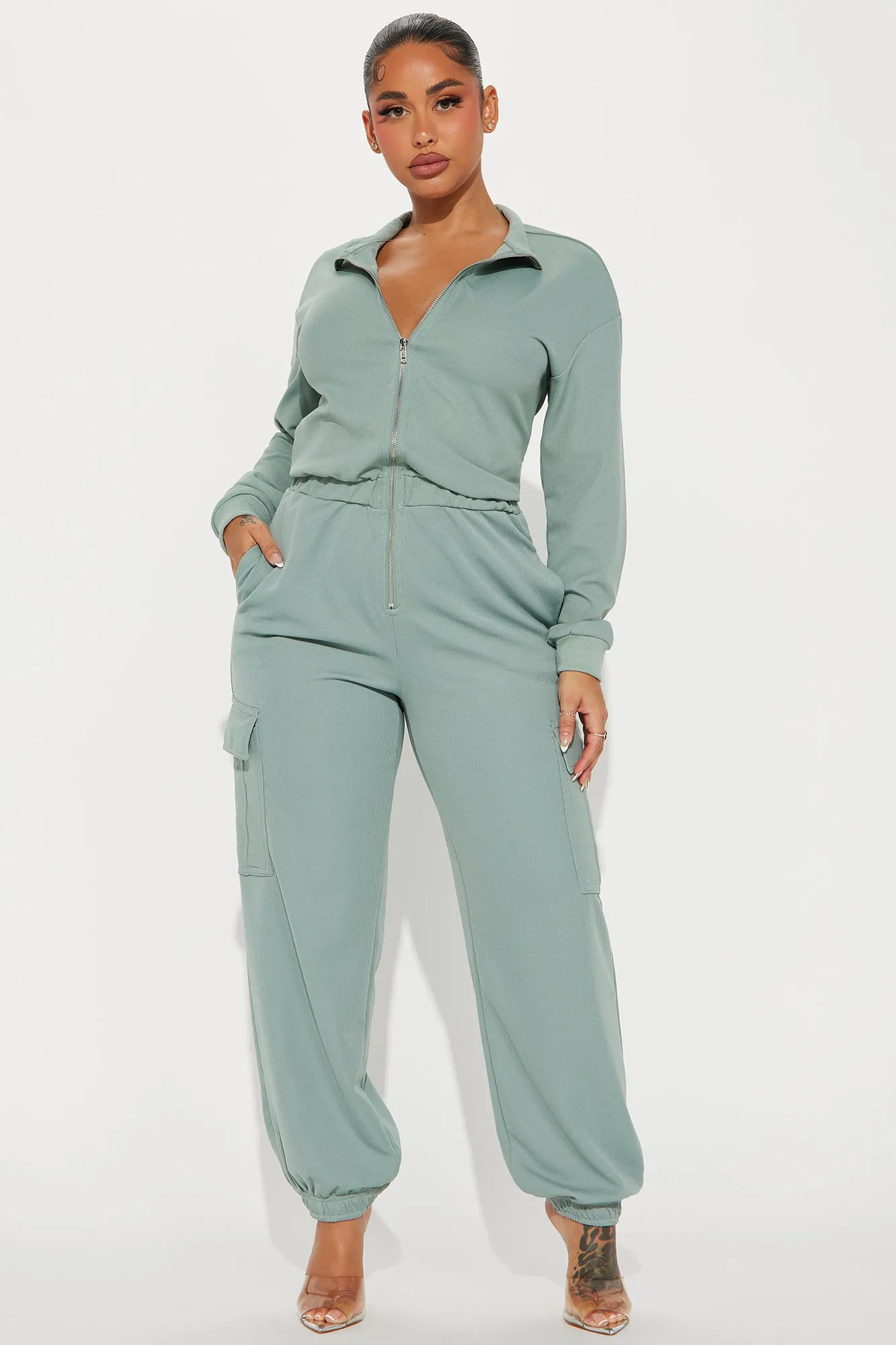 Full Day Off Jumpsuit - Sage sold by Fashion Nova