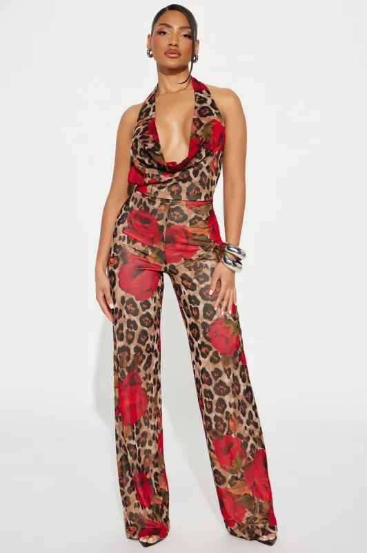 Leopard Rose Cowl Neck Jumpsuit  - Brown/combo sold by Fashion Nova