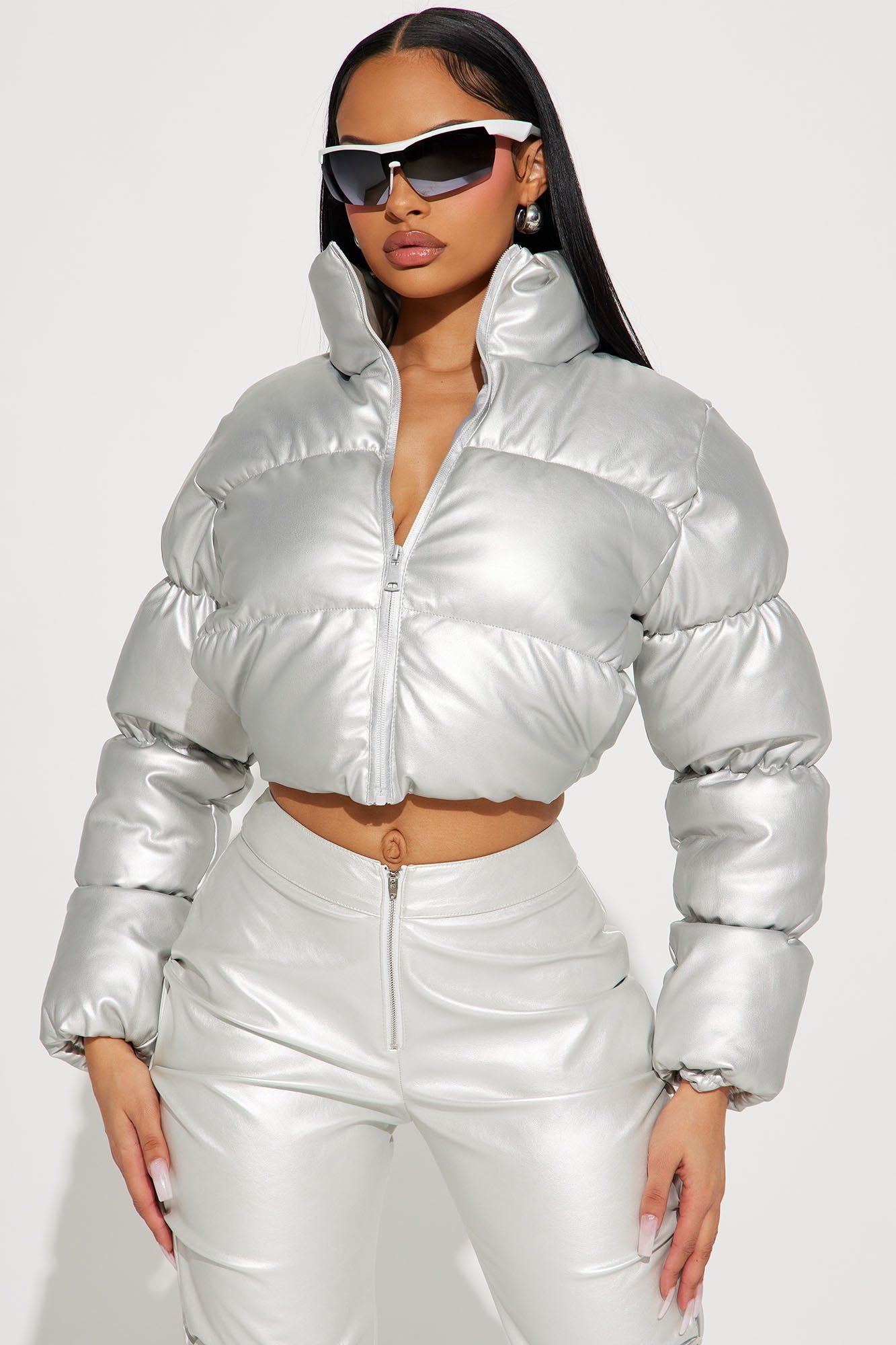 One And Only Quilted Puffer Jacket - Silver sold by Fashion Nova