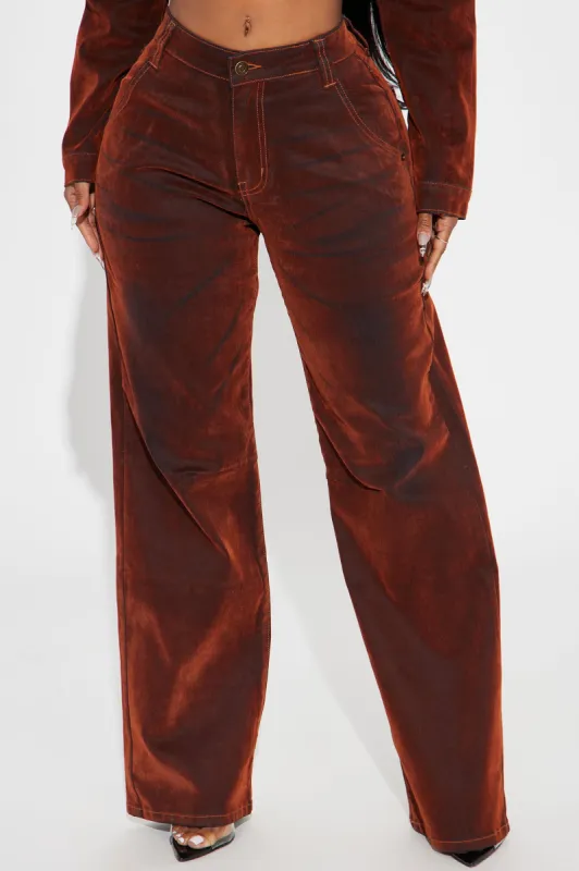 Karmic Stretch Velvet Straight Leg Jeans - Rust sold by Fashion Nova
