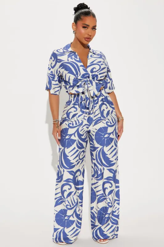 Mykonos Linen Pant Set - Blue/combo sold by Fashion Nova