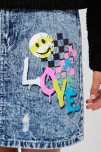 Mini Acid Wash Screen Denim Skirt - Light Wash sold by Fashion Nova