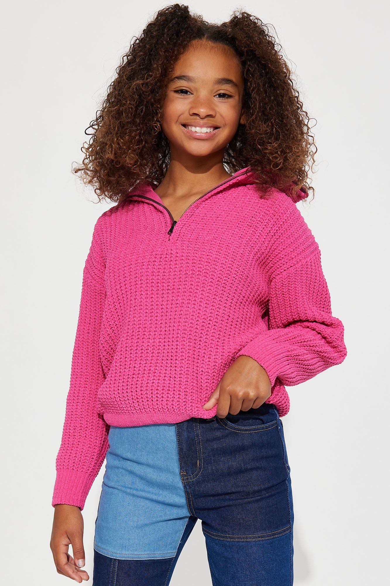 Mini Wrapped In Warmth Chenille Zip Sweater - Magenta sold by Fashion Nova