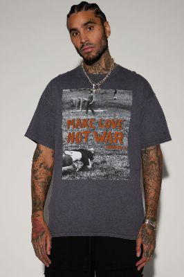Make Love Not War Short Sleeve Tee - Charcoal sold by Fashion Nova