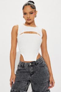 Aubrey Cut Out Ribbed Top - White sold by Fashion Nova