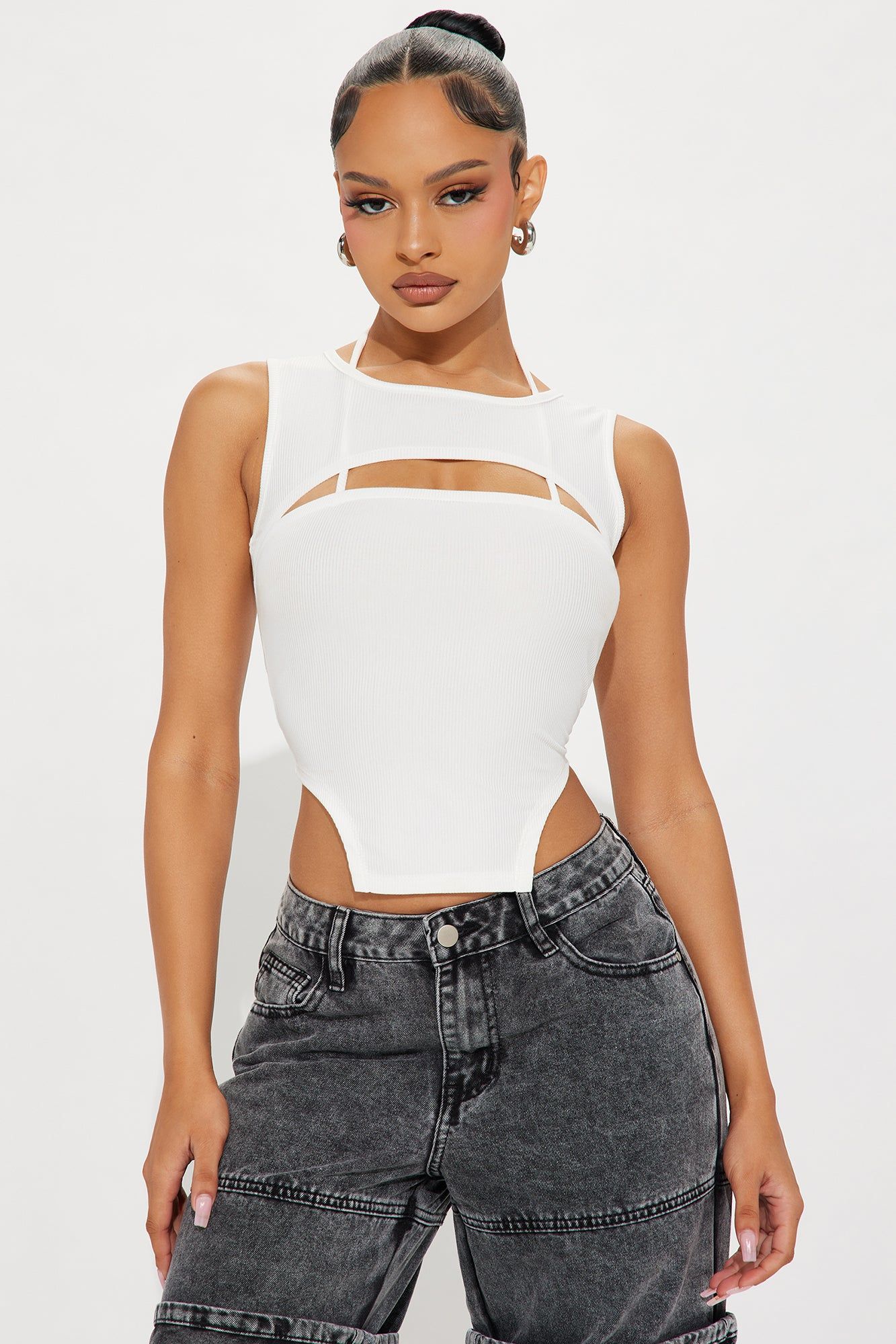 Aubrey Cut Out Ribbed Top - White sold by Fashion Nova