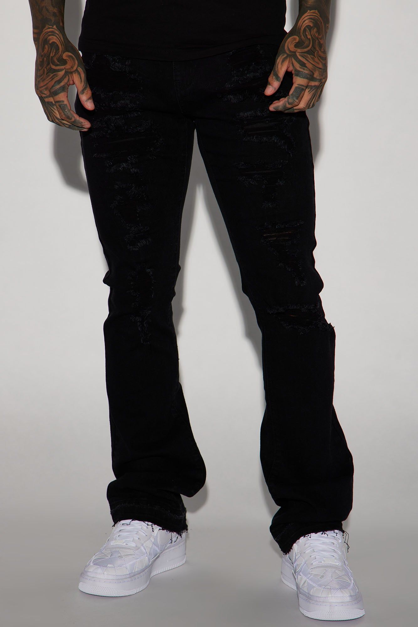 Anytime Stacked Skinny Flare Jeans - Black sold by Fashion Nova