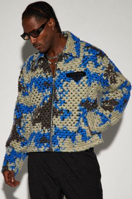 Newbury Jacquard Cropped Jacket - Blue/combo sold by Fashion Nova