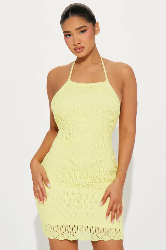 Tropic Mama Crochet Mini Dress - Yellow sold by Fashion Nova