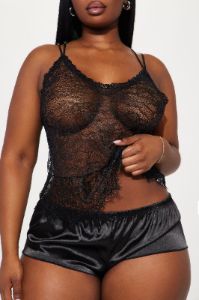 Flutter Me Lace Satin 2 Piece Set - Black sold by Fashion Nova