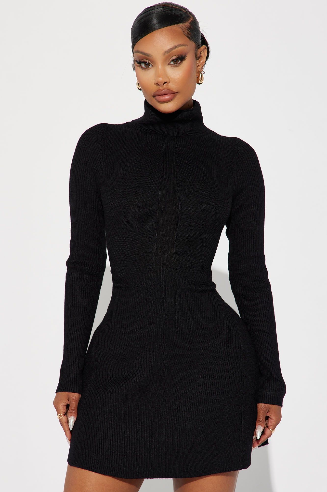Sally Sweater Mini Dress - Black sold by Fashion Nova