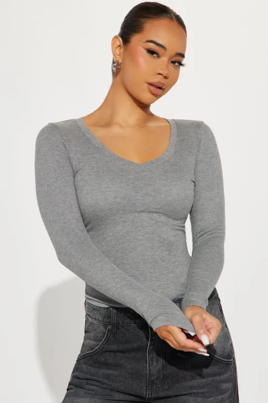 Elana Ribbed Top - Heather Grey sold by Fashion Nova