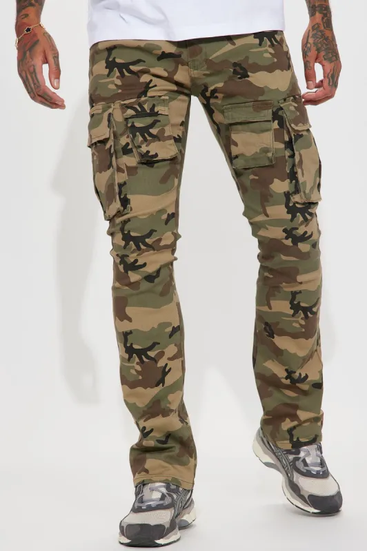 Trapper Cargo Stacked Slim Flared Pants - Khaki/combo sold by Fashion Nova