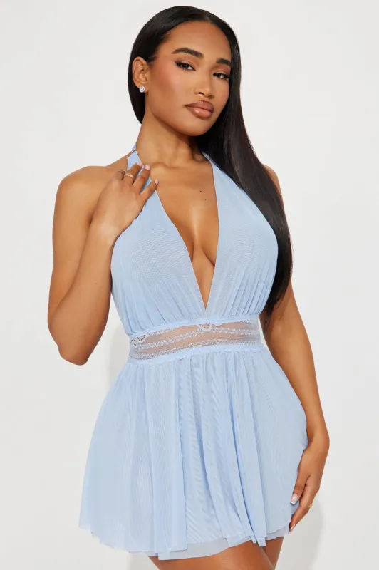 Dancing In The Moonlight Draped Babydoll - Light Blue sold by Fashion Nova