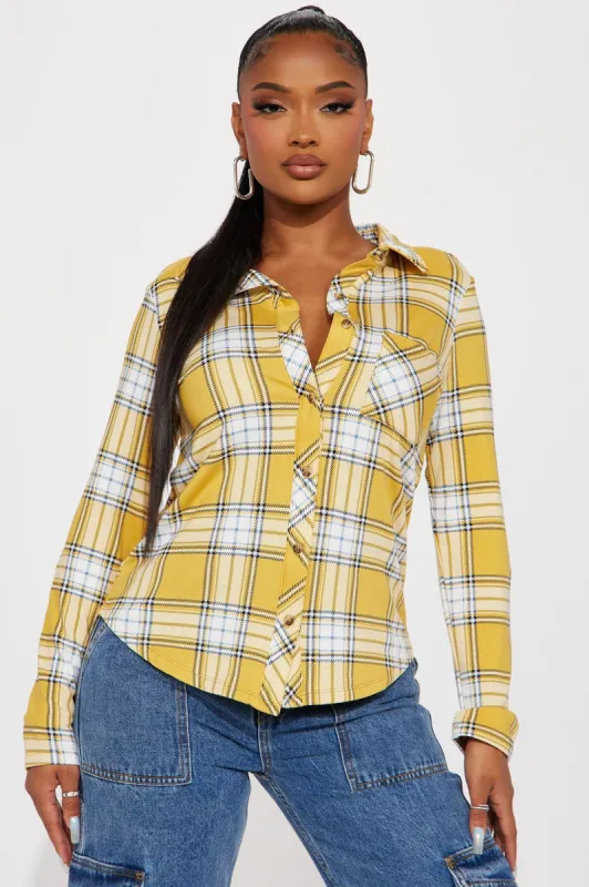 Journee Plaid Shirt - Mustard/combo sold by Fashion Nova