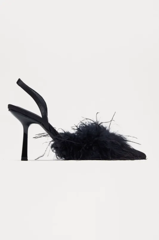 Eli Feather Slingback Pumps - Black sold by Fashion Nova