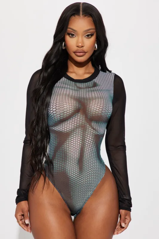 Always Noticed Mesh Bodysuit - Black sold by Fashion Nova