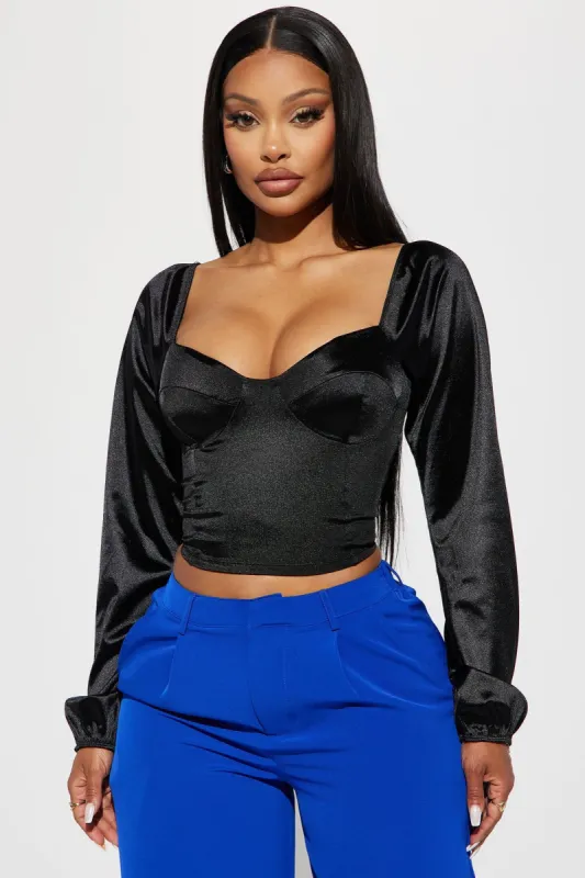 Brielle Satin Top - Black sold by Fashion Nova