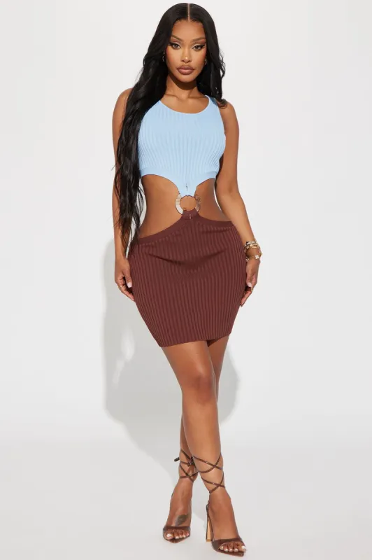 Julia Knit Mini Dress - Brown/combo sold by Fashion Nova