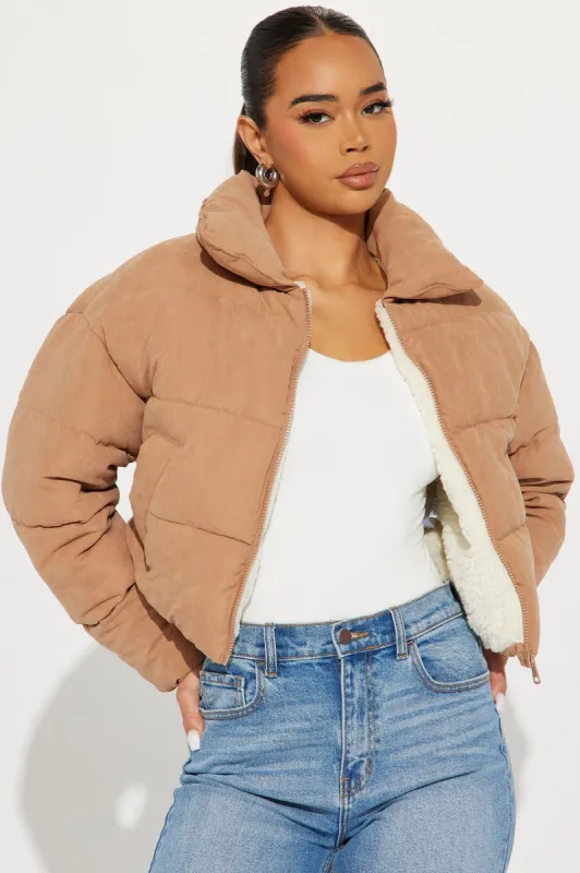 Too Hot To Handle Puffer Jacket - Camel sold by Fashion Nova
