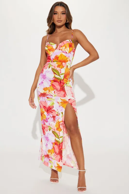 Soleil Floral Maxi Dress - Ivory/combo sold by Fashion Nova