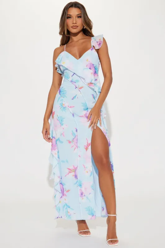 Hailey Chiffon Maxi Dress - Aqua sold by Fashion Nova