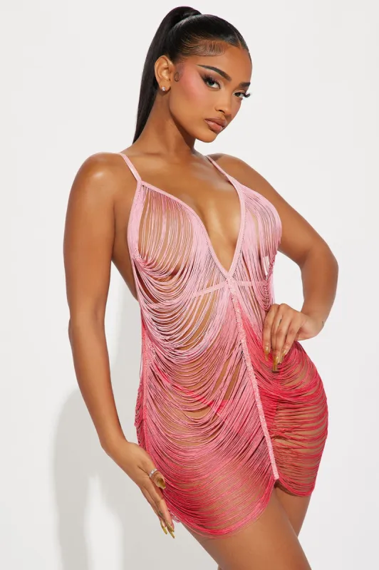 Touch My Body Fringe Chemise - Pink sold by Fashion Nova
