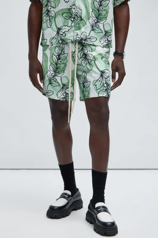 Pitri Textured Warmup Shorts - Green/combo sold by Fashion Nova