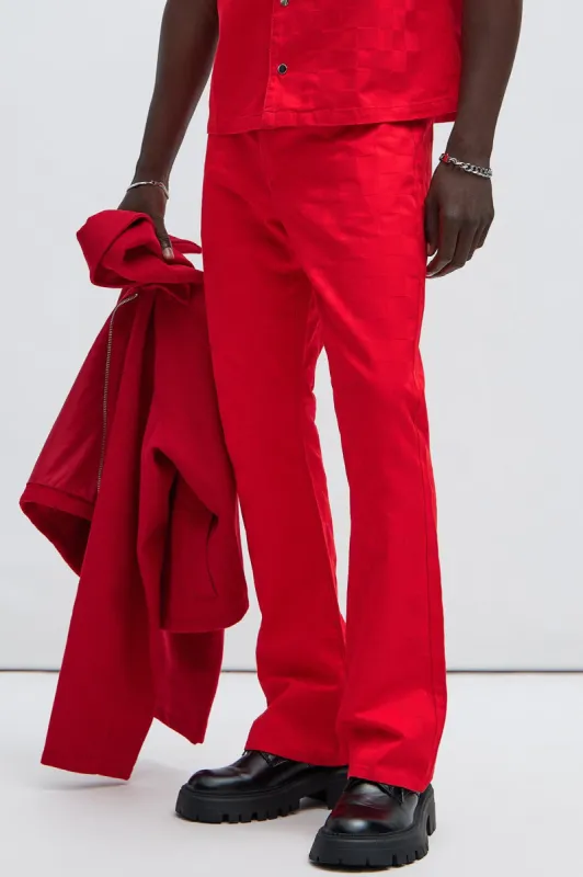 Deprime Stacked Slim Flare Pants - Red sold by Fashion Nova