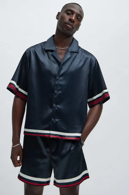 Fargo Printed Stripes Shirt - Black/combo sold by Fashion Nova