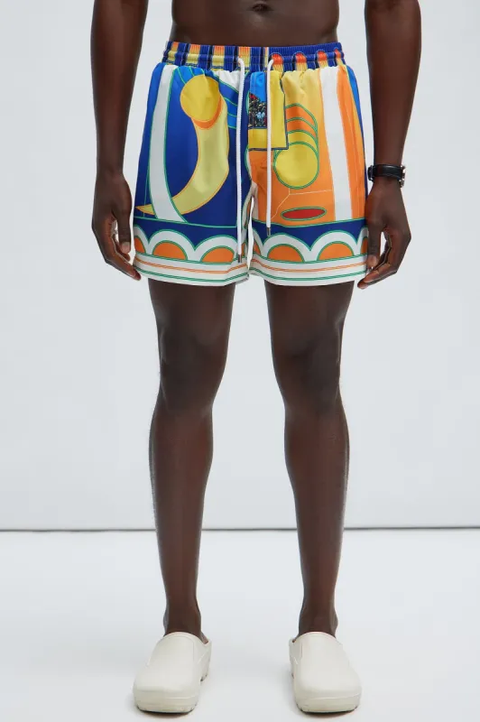 Fasano Geometric Swim Trunks - Blue/combo sold by Fashion Nova