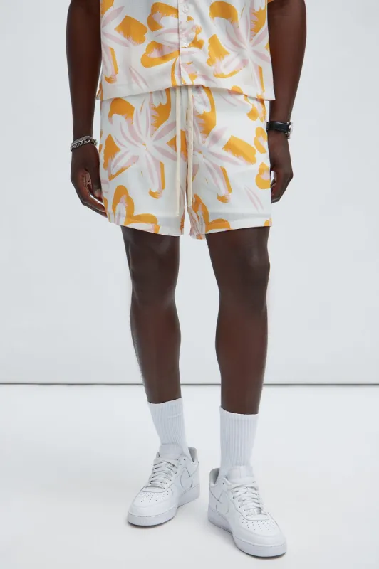 Rozay Textured Warmup Shorts - Cream/combo sold by Fashion Nova