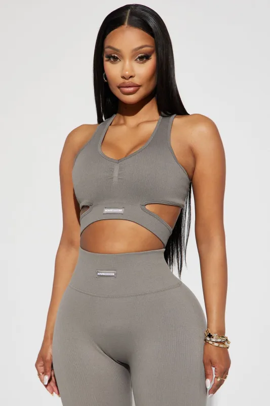 Roxane Ribbed Seamless Active Sports Bra - Charcoal sold by Fashion Nova