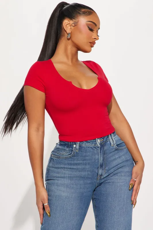 Natalie Short Sleeve Tee - Red sold by Fashion Nova