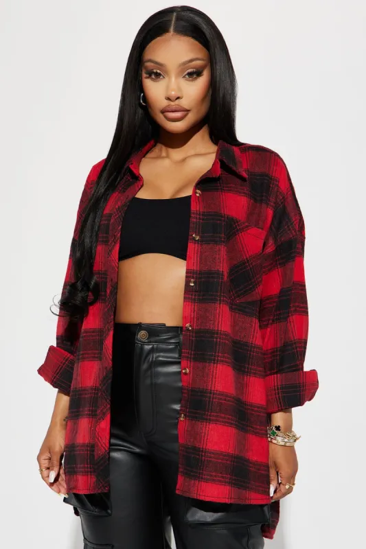 Perrie Plaid Shirt - Red/combo sold by Fashion Nova