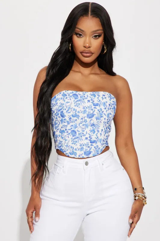 Cute Coffee Dates Floral Corset Top - White/combo sold by Fashion Nova
