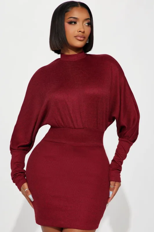 Demi Sweater Mini Dress - Wine sold by Fashion Nova