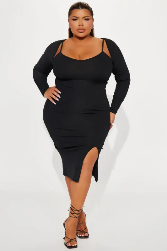 Nora Ribbed Midi Dress - Black sold by Fashion Nova